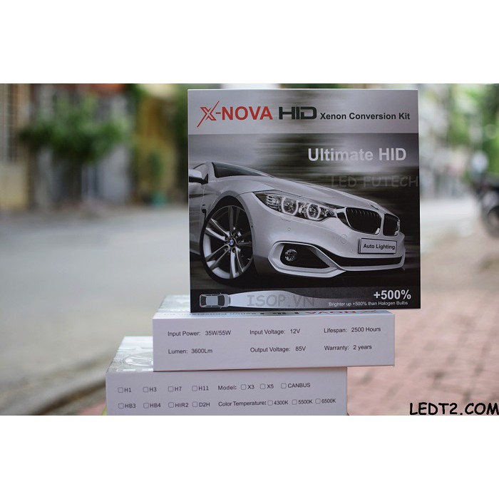 [LEDT2 ISOP] X - Nova HID Xenon Conversion Kit 55w CANBUS tăng sáng +500% [Số lượng: 1 cặp] [Bảo hành 2 năm]