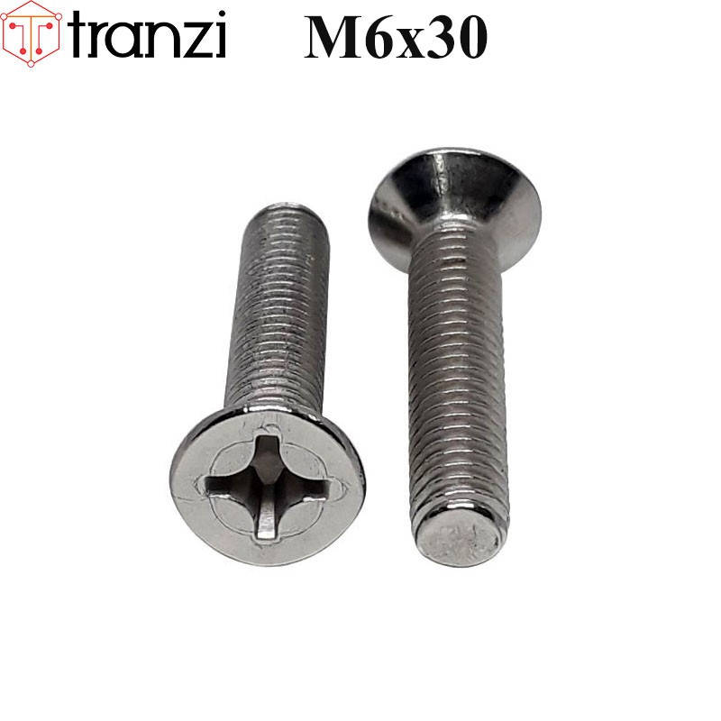Vít bake đầu bằng thân bu lông inox 304 M6x30 - túi 10 cái
