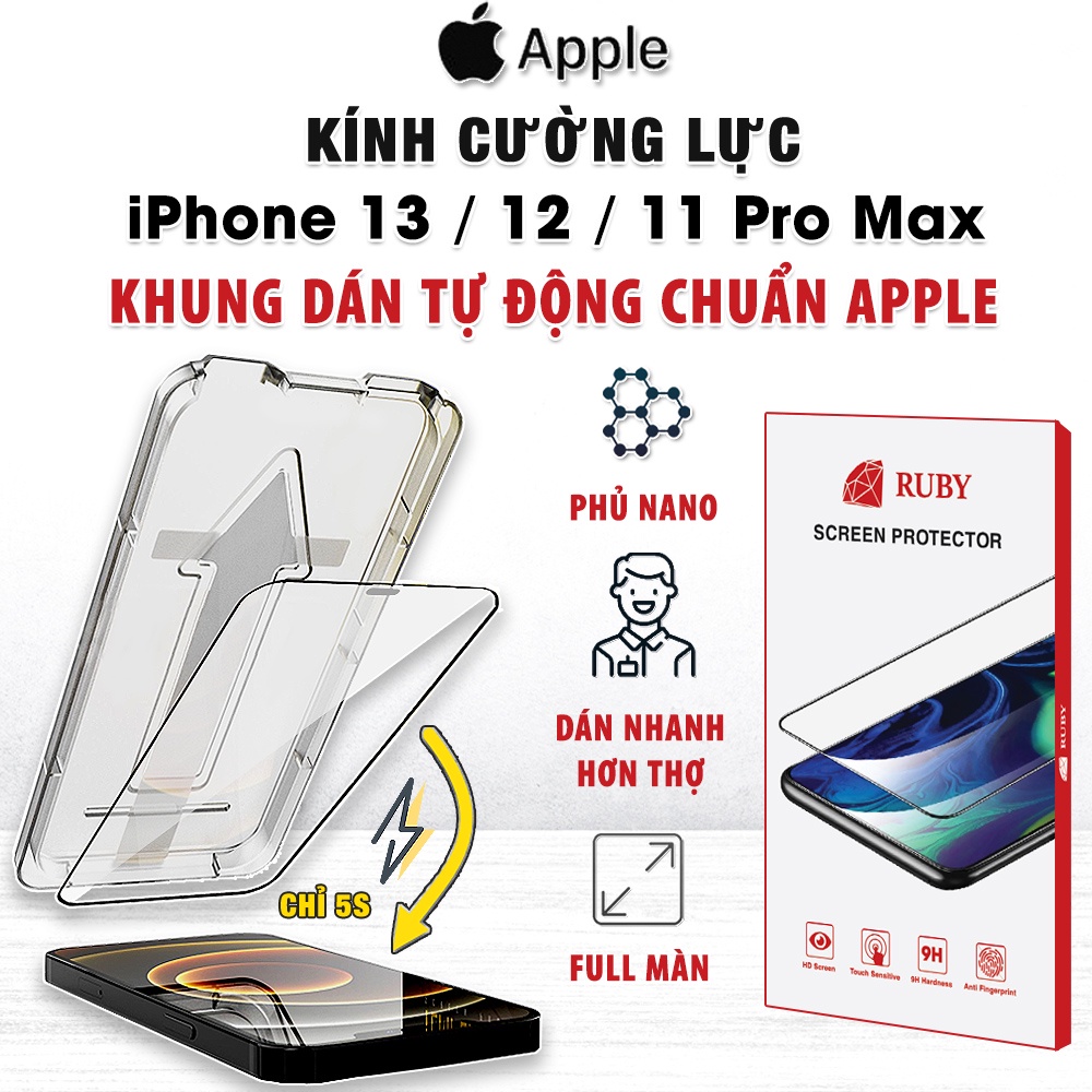 Kính cường lực Iphone 13 Pro Max / 12 Mini / 11 Pro / Iphone Xs Max chính hãng Ruby - Dán màn hình Iphone 14 Pro Max