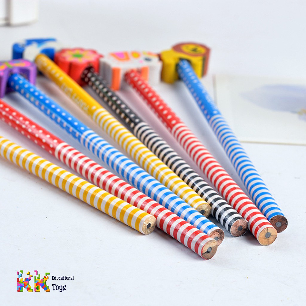 Combo 10 bút chì đầu tẩy hình ngộ nghĩnh nhiều màu sắc giúp trẻ hào hứng hơn trong học tập - KKstore