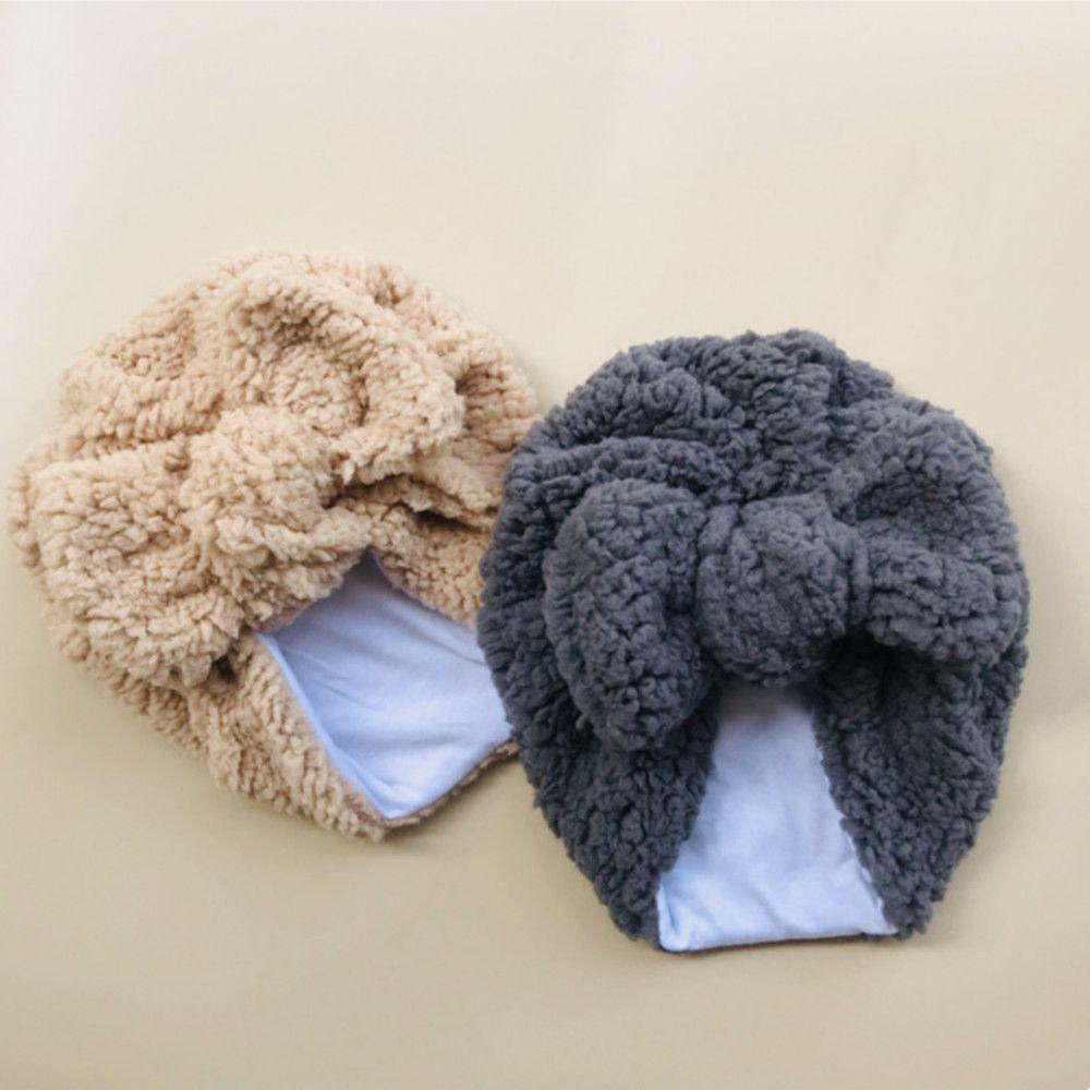 Mũ Len Thắt Nơ Đính Quả Bông Màu Trơn Dành Cho Trẻ Sơ Sinh