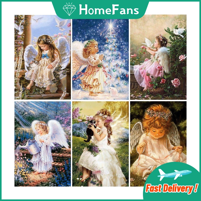 Bộ Tranh Đính Đá 5D Tự Làm 30x40cm / 40x50cm Hình Thiên Thần Đáng Yêu