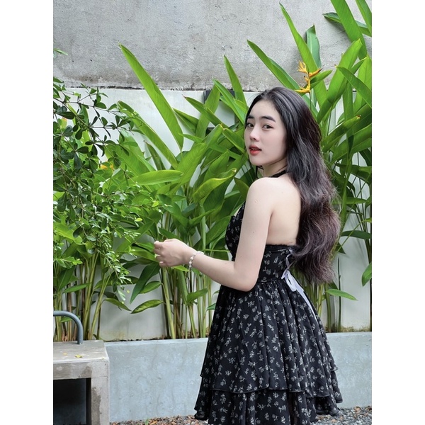Đầm 2 Dây Xoè Hoa Nhí Cột Nơ Nữ Tính , Váy Hoa Nhí 2 Tầng EDA