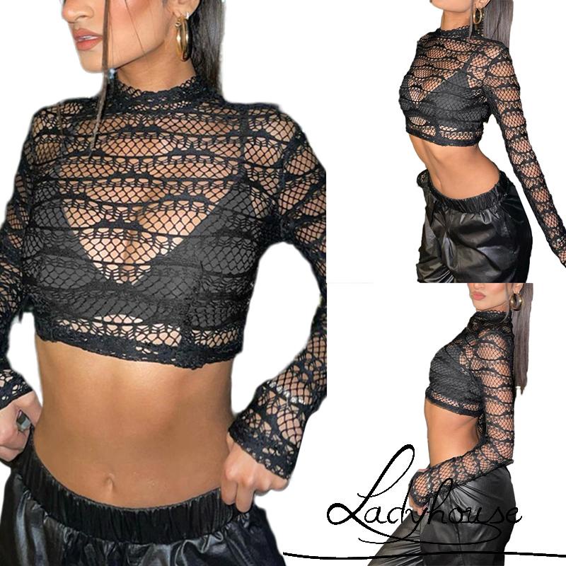 Áo thun lửng tay dài cổ lọ có khóa kéo hở lưng thời trang quyến rũ cho nữ