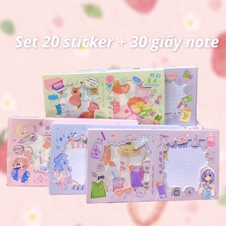 [FREESHIP50K]HỘP 20 MIẾNG DÁN STICKER KÈM GIẤY NOTE TRANG TRÍ SỔ TAY  CỰC CUTE CHO BÉ