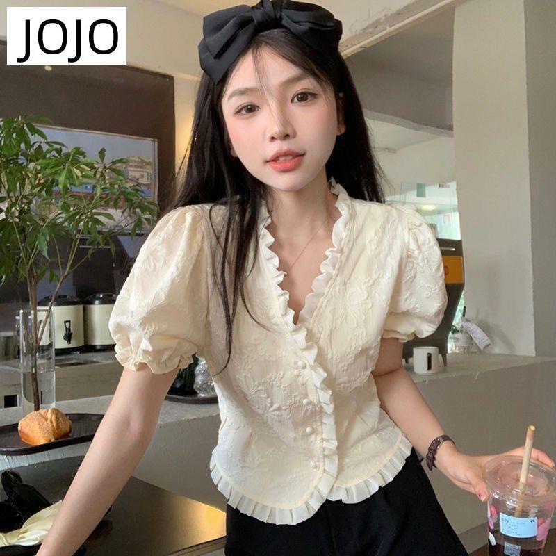 Áo Sơ Mi Tay Phồng Ngắn Cổ Chữ V Phong Cách Pháp Thời Trang Mùa Hè Cho Nữ