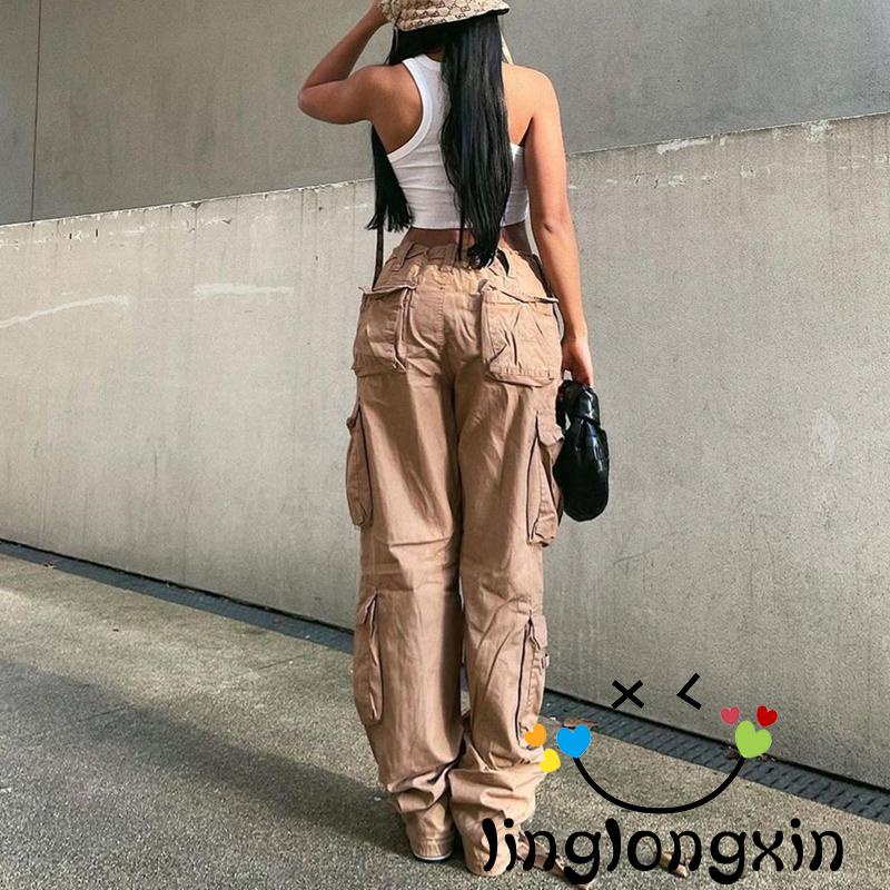 Quần Dài Dáng Rộng Màu Trơn Có Túi Linglongxi2 Cho Nữ