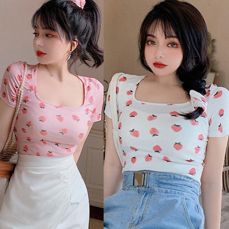 Áo Thun Croptop Tay Ngắn Cổ Vuông Dáng Ôm Thời Trang Mùa Hè Cho Nữ
