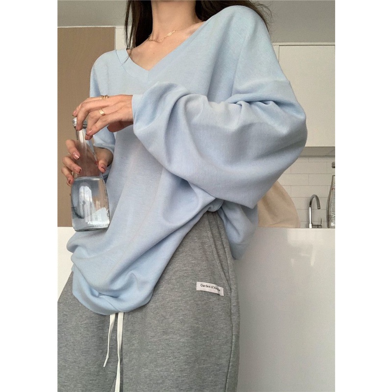 Áo thun COZOK tay dài cổ chữ V thời trang dành cho nữ