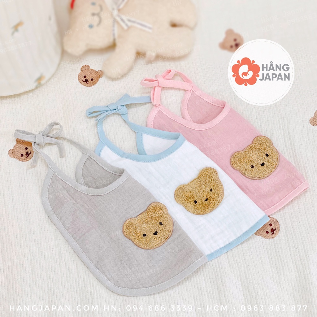 Khăn yếm vải xô sợi tre viền trắng họa tiết ngẫu nhiên siêu mềm mịn cho bé từ sơ sinh