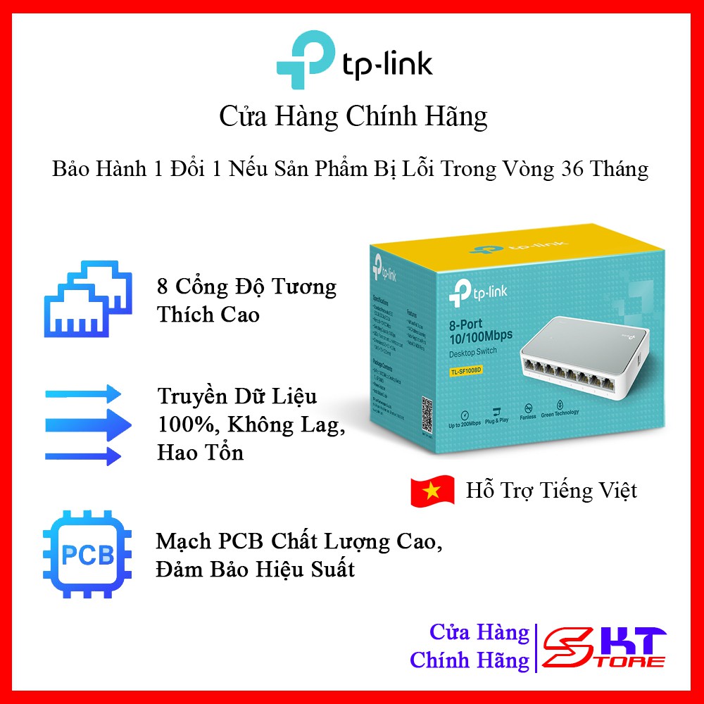 Bộ Chia Mạng Switch 8 Cổng RJ45 Tp-Link TL-SF1008D Tốc Độ 10/100Mbps - Hàng Chính Hãng