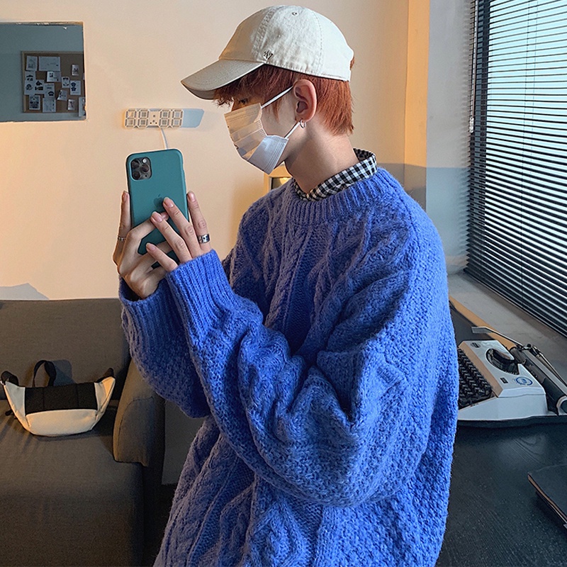 Áo Sweater Dệt Kim Dáng Rộng Kiểu Nhật Hàn Cá Tính Cho Nam