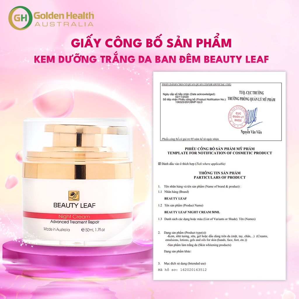 [GOLDEN HEALTH] Kem dưỡng trắng da ban đêm Beauty Leaf Whitening Complex 50ml