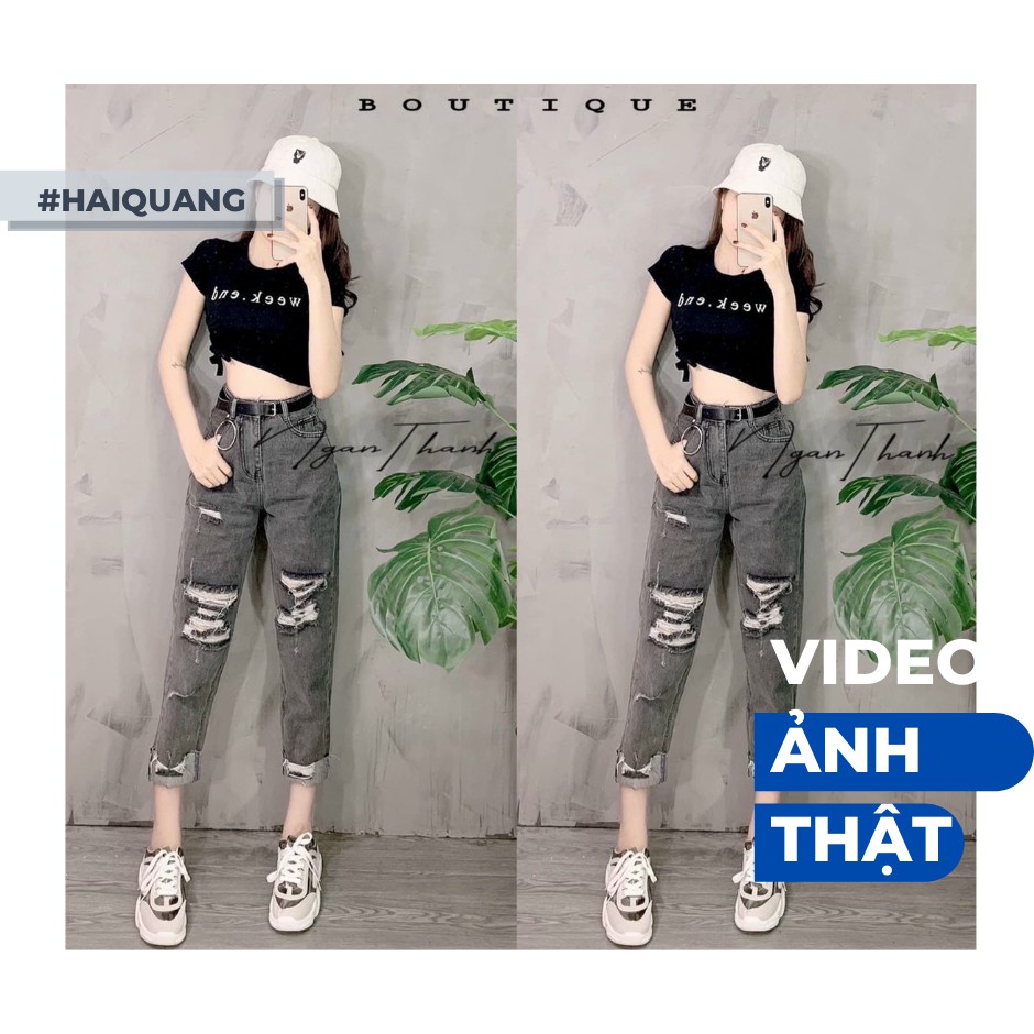 Quần jean baggy haiquang rách gối cá tính màu xám chất đẹp dáng dài chuẩn form | BigBuy360 - bigbuy360.vn