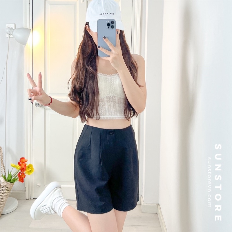 Quần short nữ ống rộng, quần đùi sooc lưng liền xếp ly có túi 4 màu