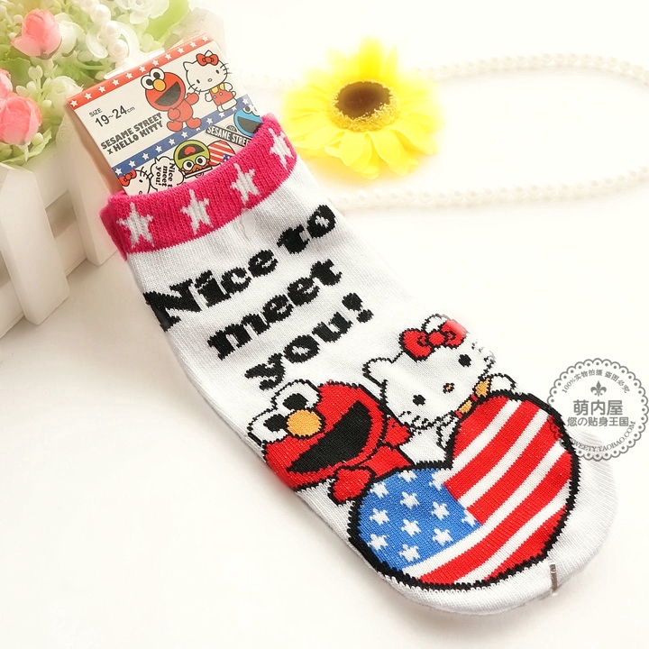 Hello kitty Vớ cotton Cổ Thấp In Họa Tiết Hoạt Hình sesame street / elmo Dễ Thương Thời Trang Cho Nữ