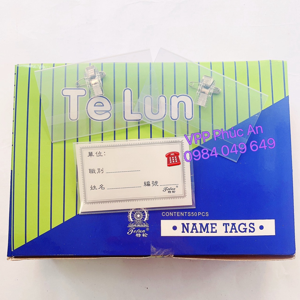 Combo 50 chiếc (1 hộp) Thẻ cài ngực TELUN - Thẻ TELUN dùng cho đại hội, học sinh, sinh viên giá rẻ