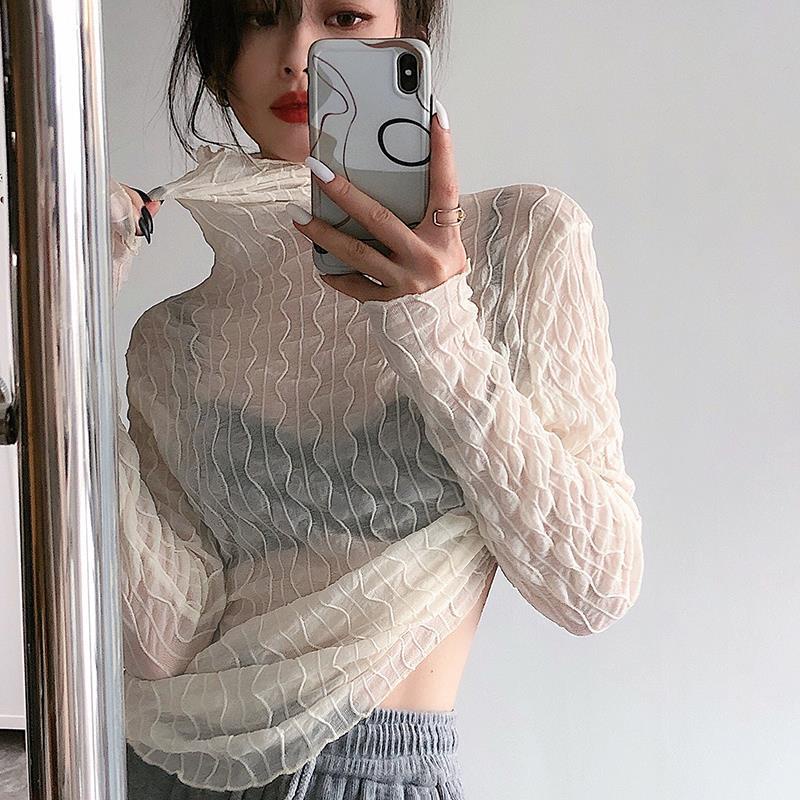 QADCOL  Áo Thun Tay Dài Ôm Dáng Phối Ren Phong Cách Phương Tây Gợi Cảm Hàng Mới