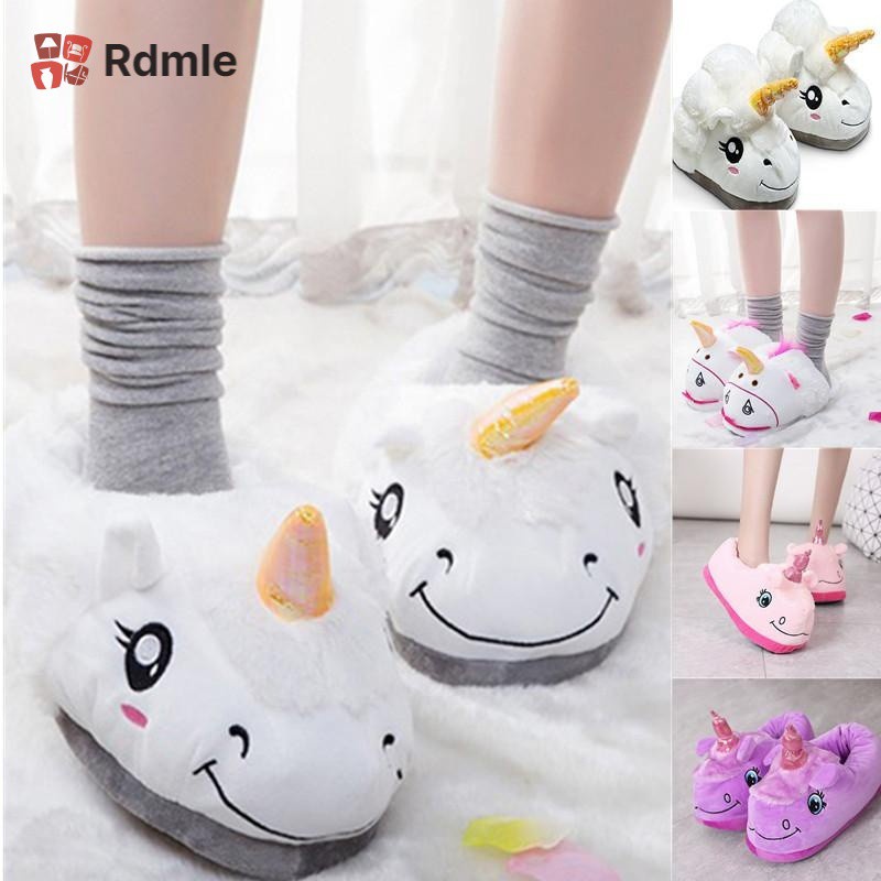 [COD]# RDMLE Home shoe Fashion Fantasy White Unicorn Plush Cotton Slippers Slip On Adult Size