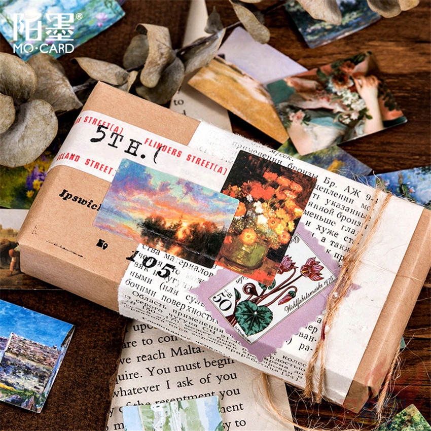 ❉ Sticker Dán Niêm Phong Tranh Sơn Dầu Đẹp Mắt ❉ Hộp 45 Miếng Dán Sticker Trang Trí Sổ Lưu Niệm