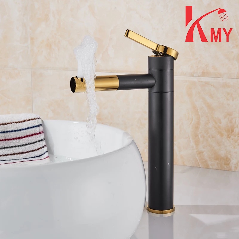 Vòi lavabo sơn tĩnh điện Đen cao 30 cm, đầu vòi xoay 360 độ KMY