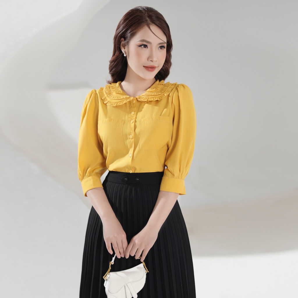 Áo sơ mi A13 công sở nữ Rosy Belle vải lụa Hàn form suông nhẹ