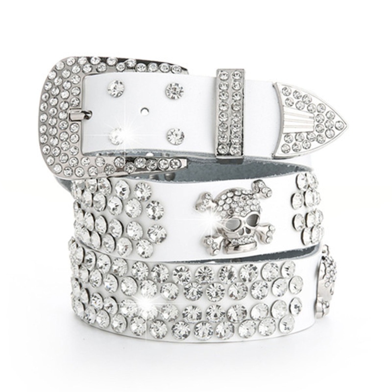 Thắt lưng da đính đá lấp lánh phong cách vintage phương Tây cho nữ