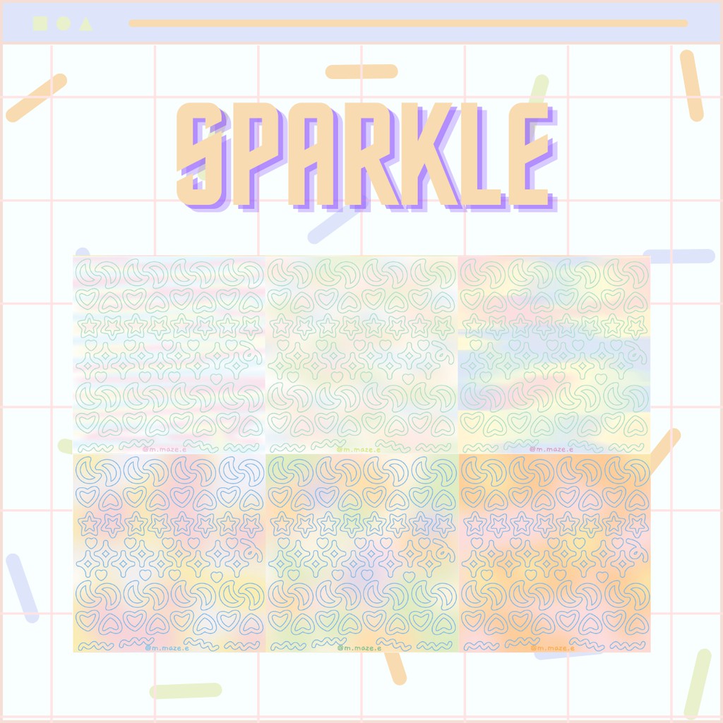 STICKER SPARKLE - STICKER VIỀN TRĂNG TIM SAO - Màu pastel, Trang trí sổ planner, Top loader Kpop phong cách Hàn Quốc.