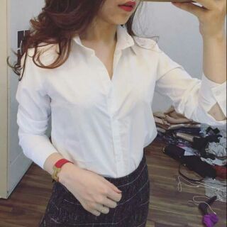 Áo trắng sơ mi nữ kiểu basic k nhăn