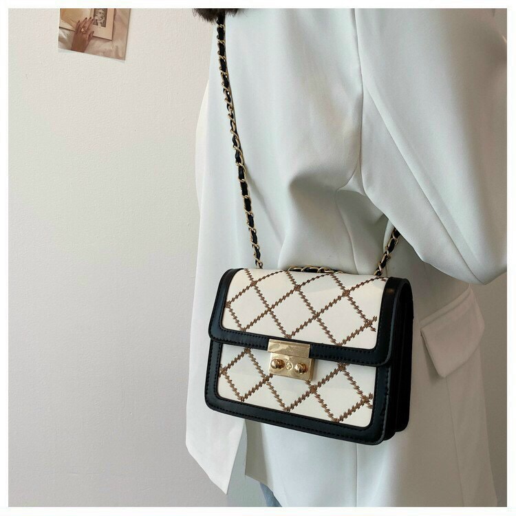 Túi xách nữ, túi đeo chéo thời trang hàn quốc thêu ô khoá bóp