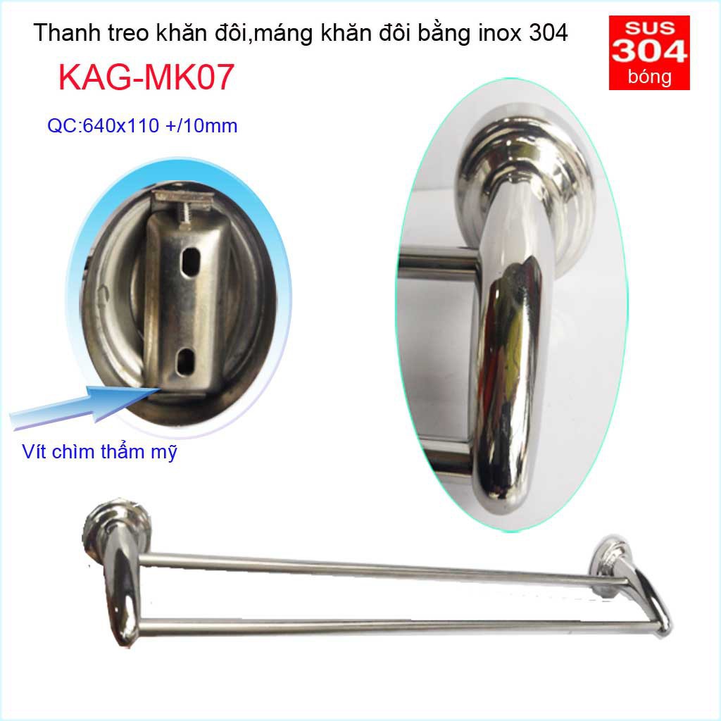 Thanh treo khăn đôi nhà tắm, giá treo khăn Inox 304, máng khăn KAG-MK07