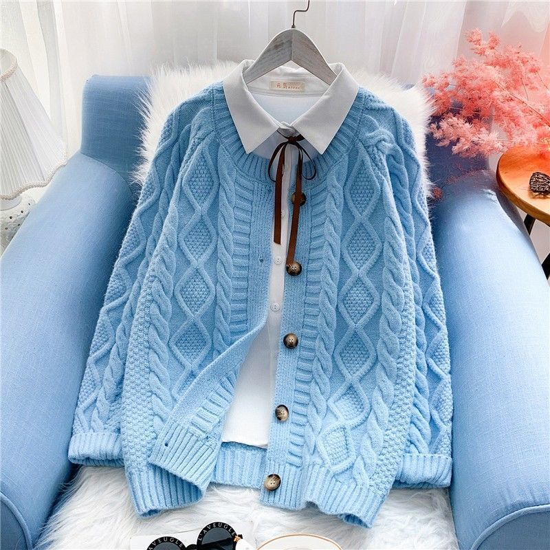 Mùa Xuân Và Mùa Thu Hot Phong Cách Rất Tiên Nữ Áo Len Dệt Kim Cardigan Áo Khoác Xoắn Rộng Rãi