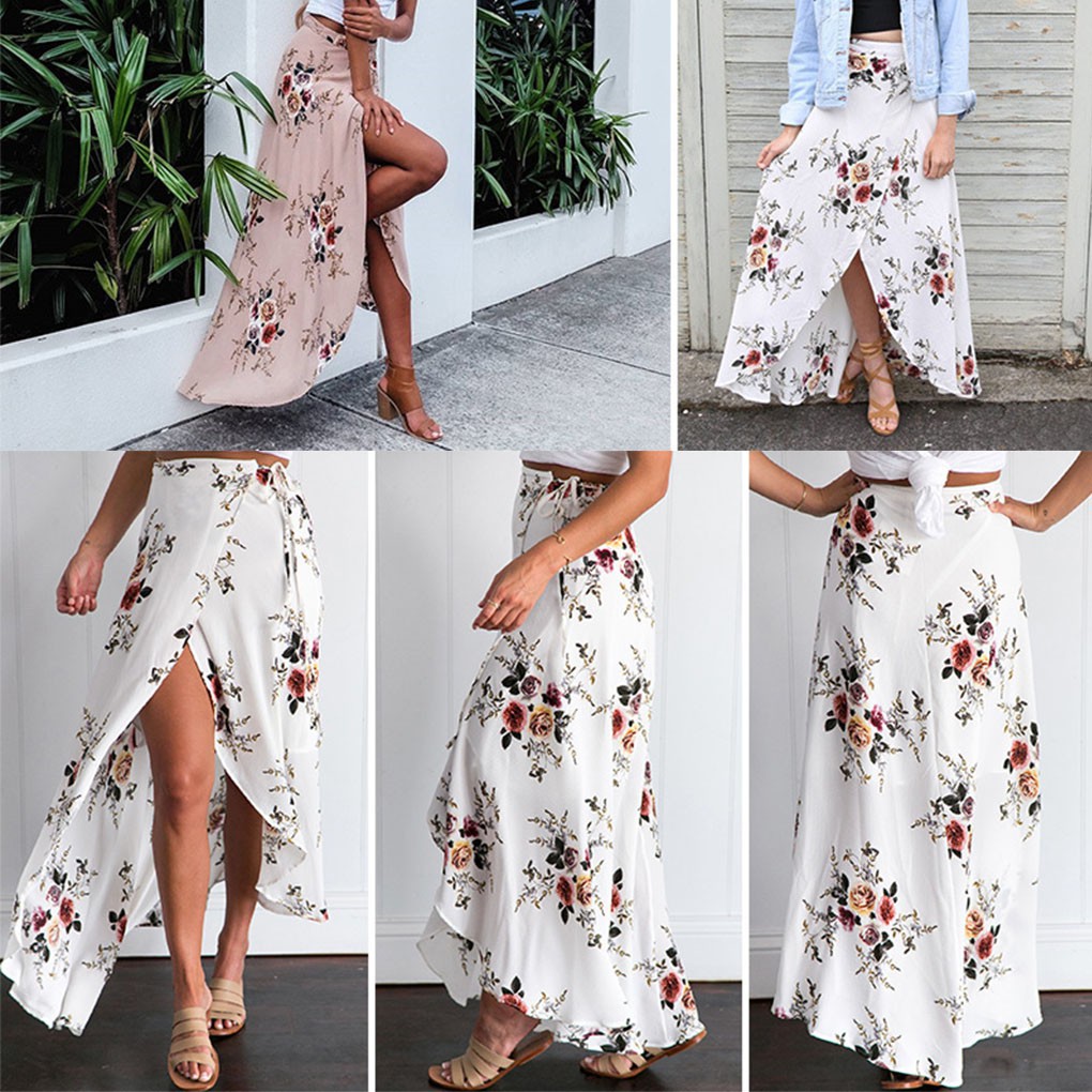 Chân váy Maxi xẻ tà form dài họa tiết hoa thời trang cho nữ | BigBuy360 - bigbuy360.vn