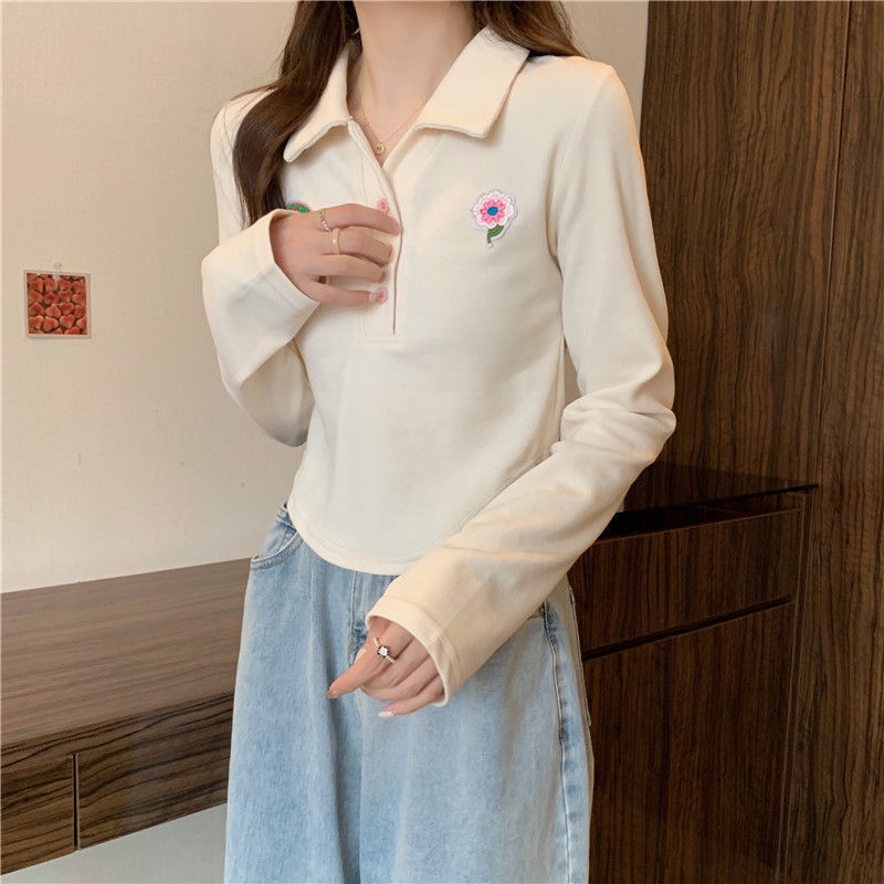 Jiashucheng Áo Thun Polo Tay Dài Dáng Ôm Phong Cách Mới Mùa Thu Độc Đáo Niche