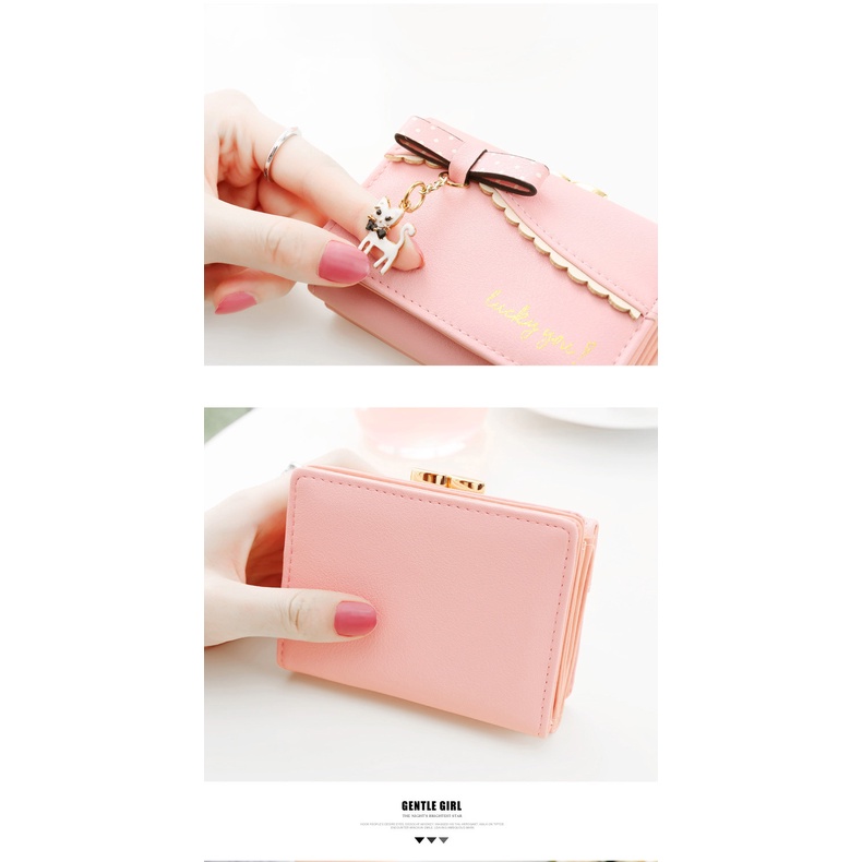 Ví nữ mini giá rẻ, bóp nữ GENZY họa tiết nơ nhiều ngăn đựng thẻ V023