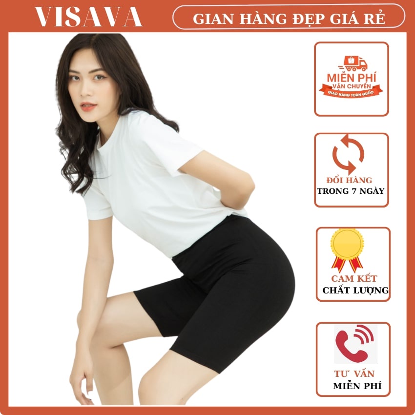 Quần legging lửng VISAVA vải thun cao cấp biker nữ đùi ngố đồ mặc nhà dáng ôm bó lưng thun tập gym yoga FRESIZE QLGD22