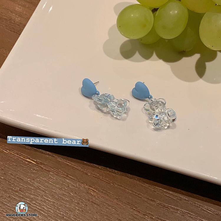 Khuyên tai hình gấu trong suốt dễ thương phong cách thời trang Hàn Quốc