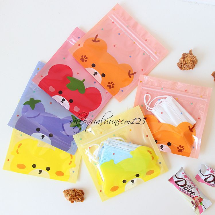 ♥️ Túi Zip Đựng Kẹo Cho Bé Hình Gấu Con Trái Cây Cực Kỳ Dễ Thương - Set 10 Túi ♥️
