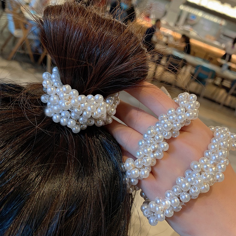 Dây buộc tóc cỡ lớn đính ngọc trai nhân tạo xinh xắn