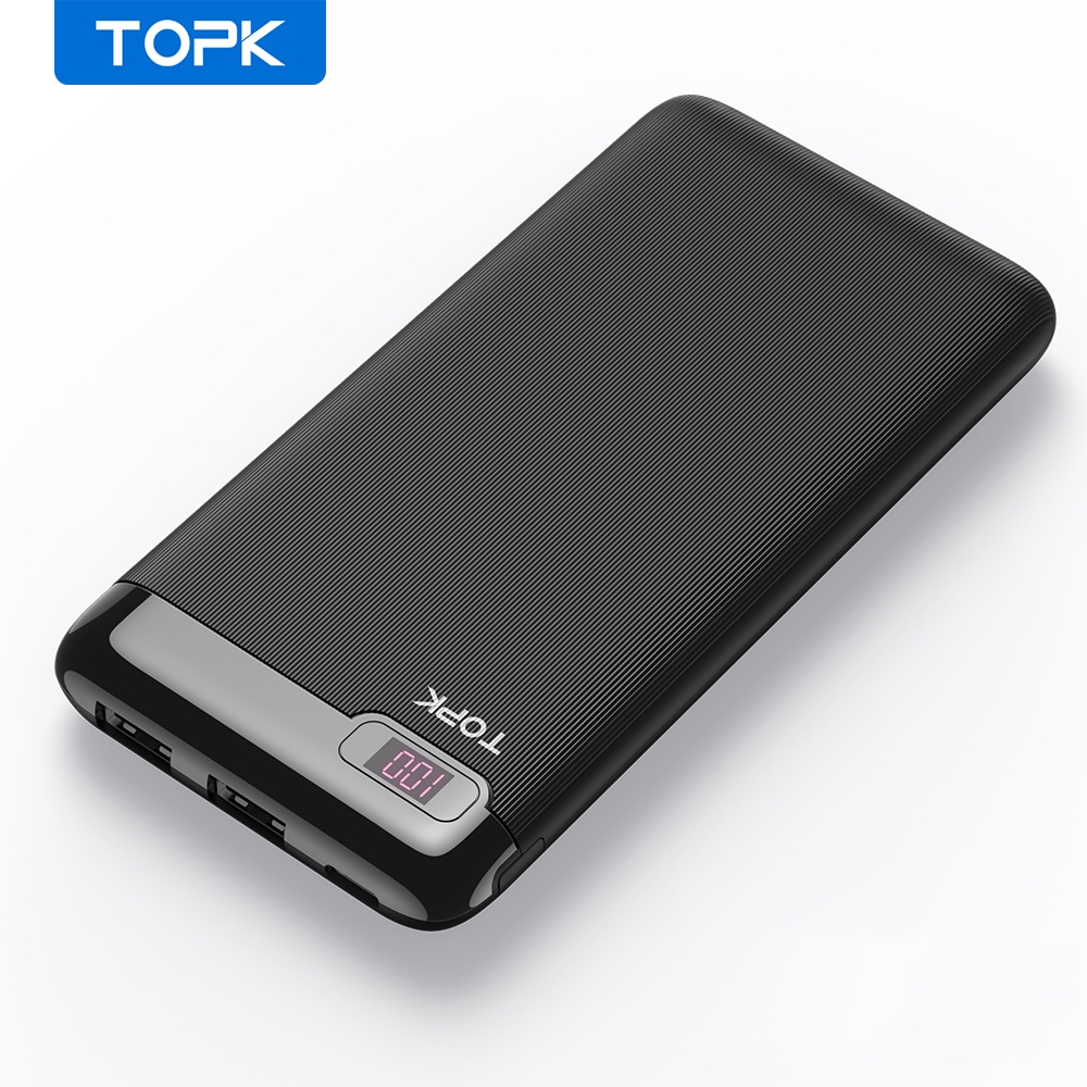Sạc Dự Phòng TOPK I1013 10000mAh iPhone Huawei Samsung Xiaomi Oppo Vivo Realme 2 Cổng Dung Lượng Có Màn Hình Điện Tử