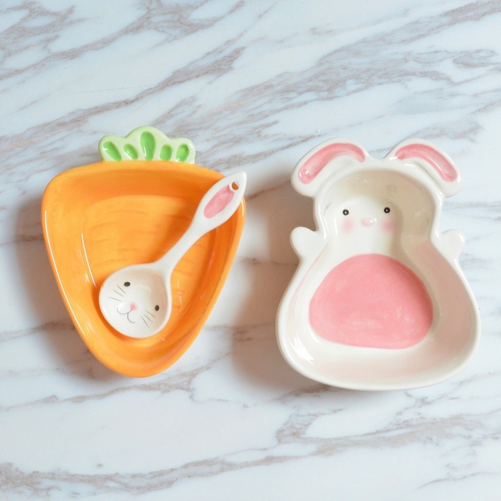Bát, thìa sứ ăn dặm hình thỏ, cà rốt