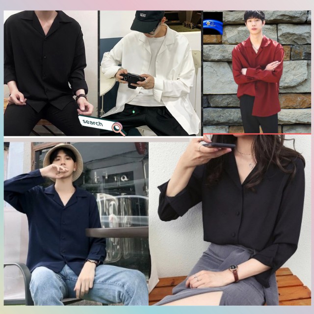 Áo sơ mi form rộng Unisex nam nữ tay dài Hàn Quốc kiểu Cổ Vest Cổ Ve khoác ngoài vải lụa mềm mịn SMV01
