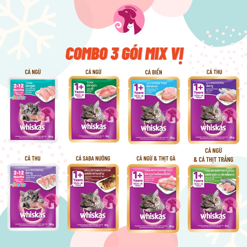 Pate Whiskas Tuna - Mix vị (80g) - Cho Mèo Lớn &amp; Mèo Nhỏ