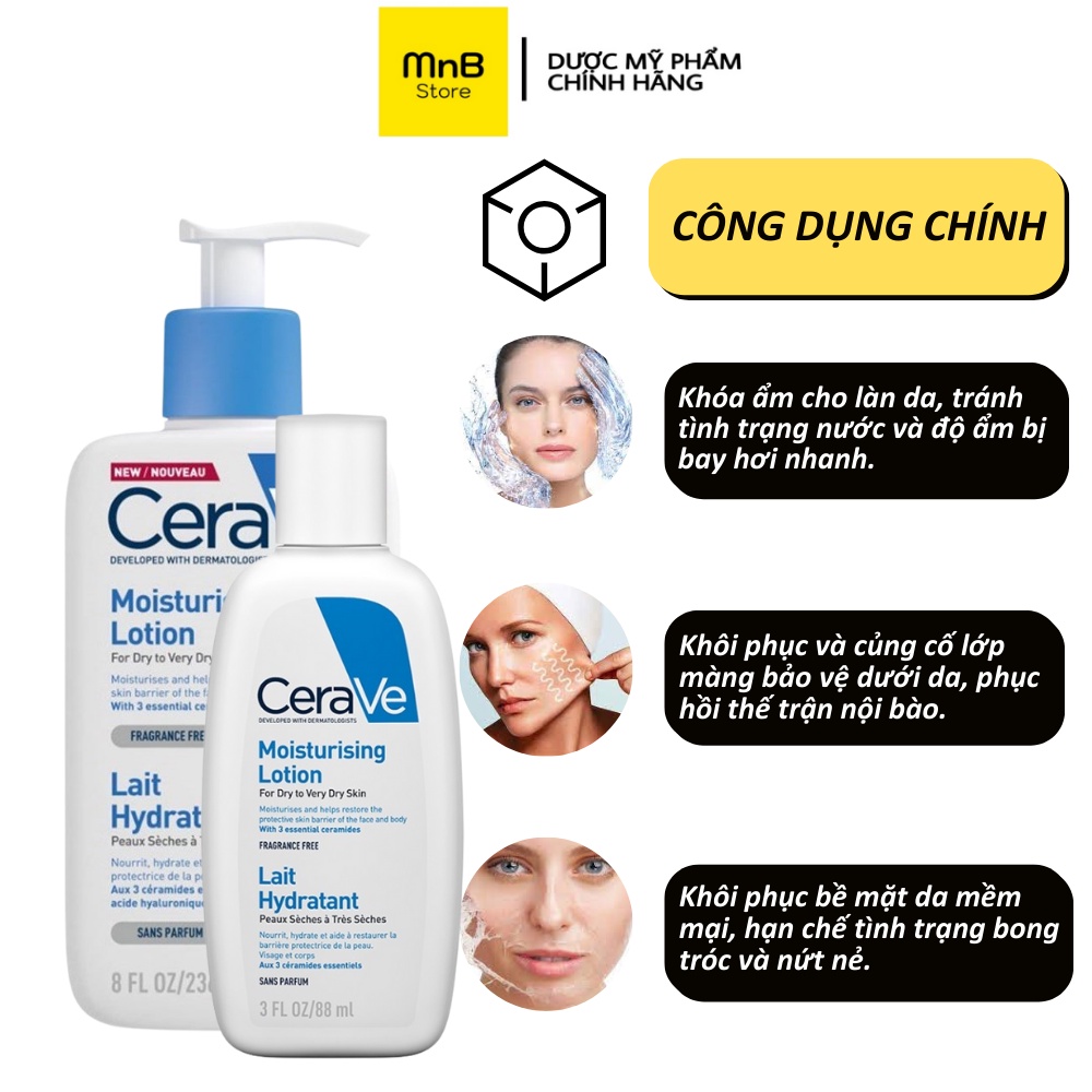 Kem dưỡng ẩm phục hồi da Cerave Moisturizing Lotion Lait Hydratant mỹ 20ml