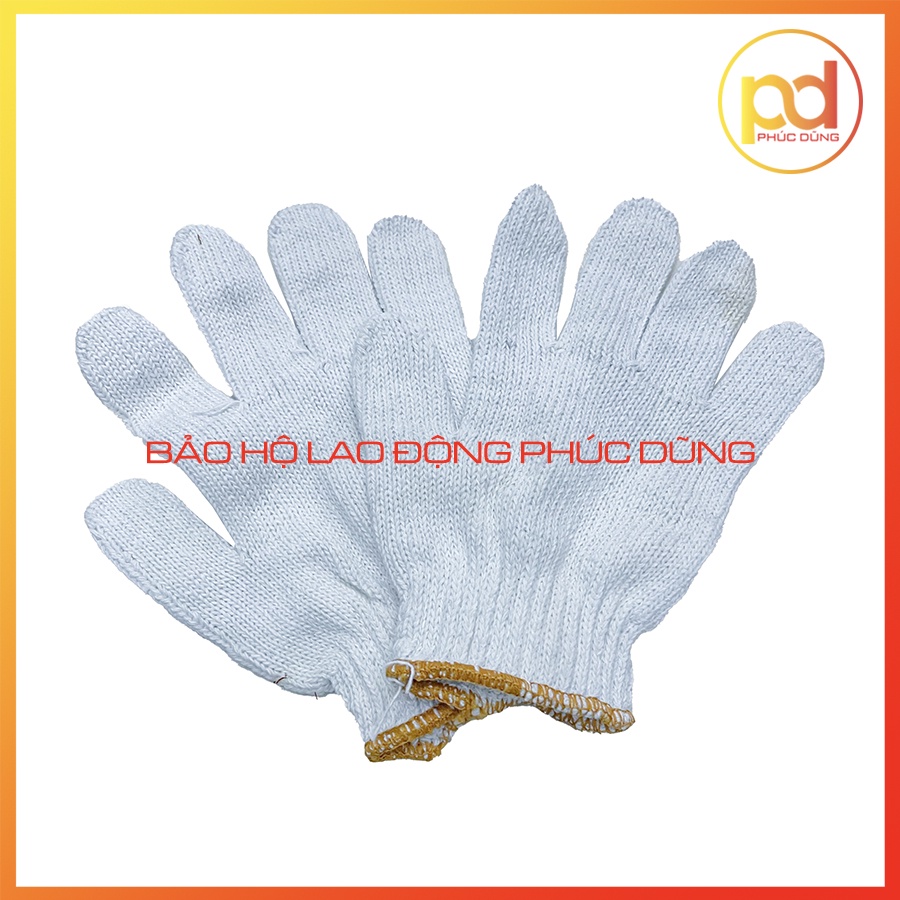 Găng tay bảo hộ lao động màu trắng dày dặn, găng tay làm vườn, chất liệu vải sợi polyester dệt bền bỉ