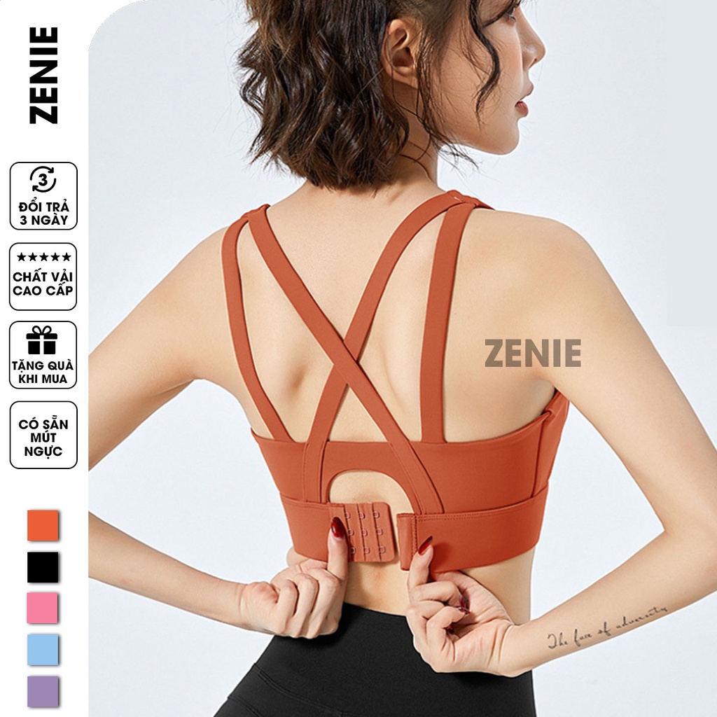 Áo bra tập gym Zenie nâng ngực bra tập gym yoga định hình có mút ngực quai chéo 4 hàng móc cài A42