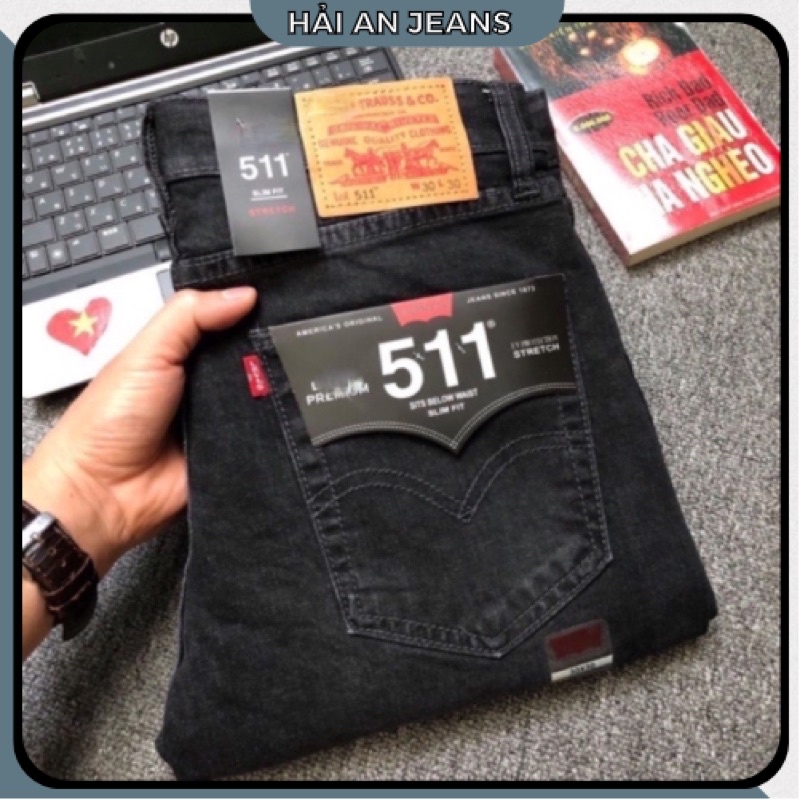 SALE 33% Quần jeans nam VNXk LE.VIS Quần bò nam đen xám vải cao cấp co giãn ống đứng