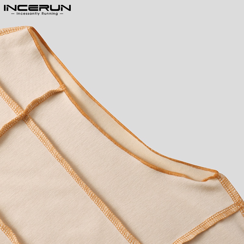 Áo không tay INCERUN thời trang nam phong cách vintage cổ tròn ôm dáng in hoa văn caro