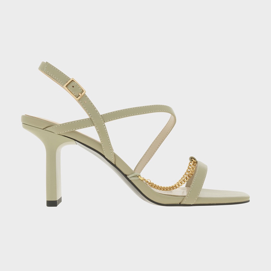 Giày sandal nữ cao gót 7 phân xích vàng Charles & Keith | Auth - Sing - Ảnh thật