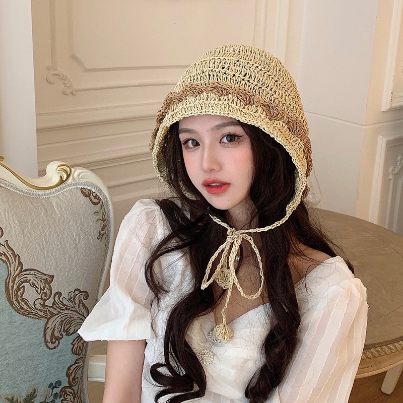 Nón Tai Bèo Đan Cói Mỏng Thoáng Khí Gấp Gọn Kiểu Nhật Bản Thời Trang Mùa Hè Cho Nữ